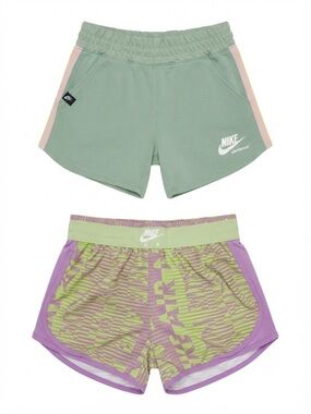 Nike Kids' Dual-Pair Athletic Shorts Set - Sage Green & Purple. 2 Pair